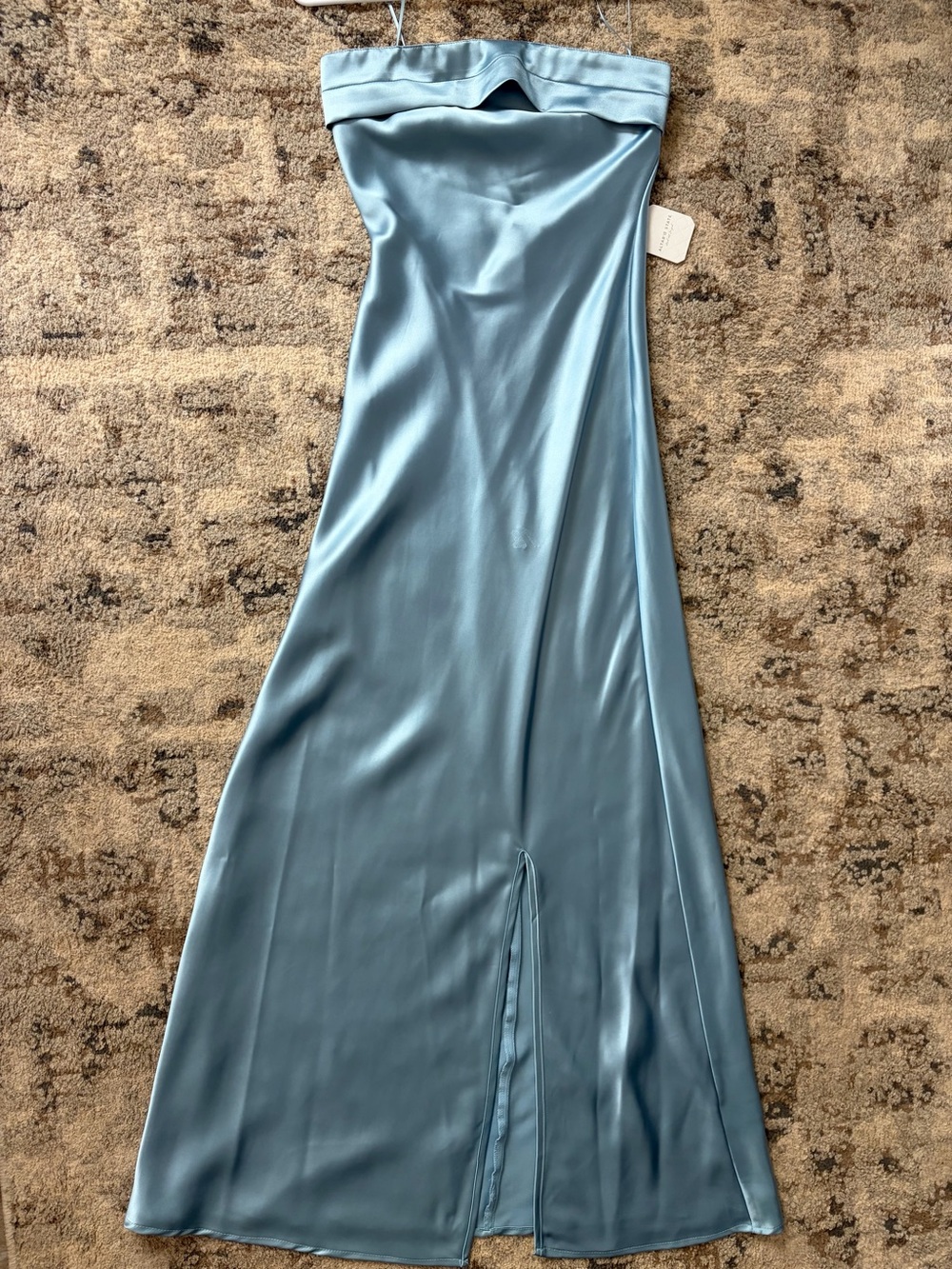 Altar'd State Strapless Satin Slip Dress in Steel Blue